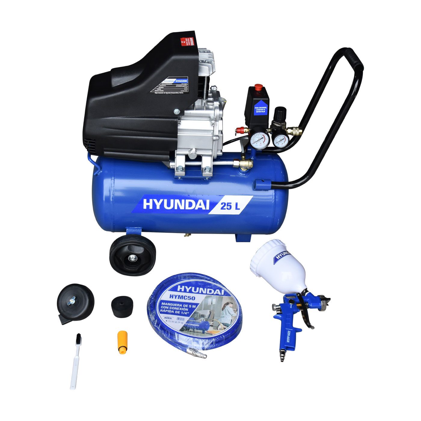 Compresor De Aire Eléctrico Hyundai 25 Litros 2.5 Hp C/manguera Y Pistola – HYAC25K